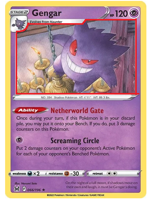 The frame of the Pokemon card outlined in red to cut out.